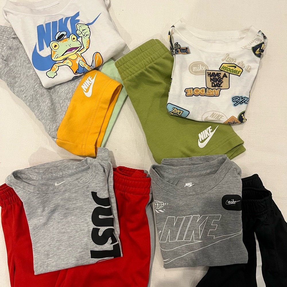 Nike Kids Graphic T-Shirts and Shorts Set - Gray, Red, Yellow, Green, Black